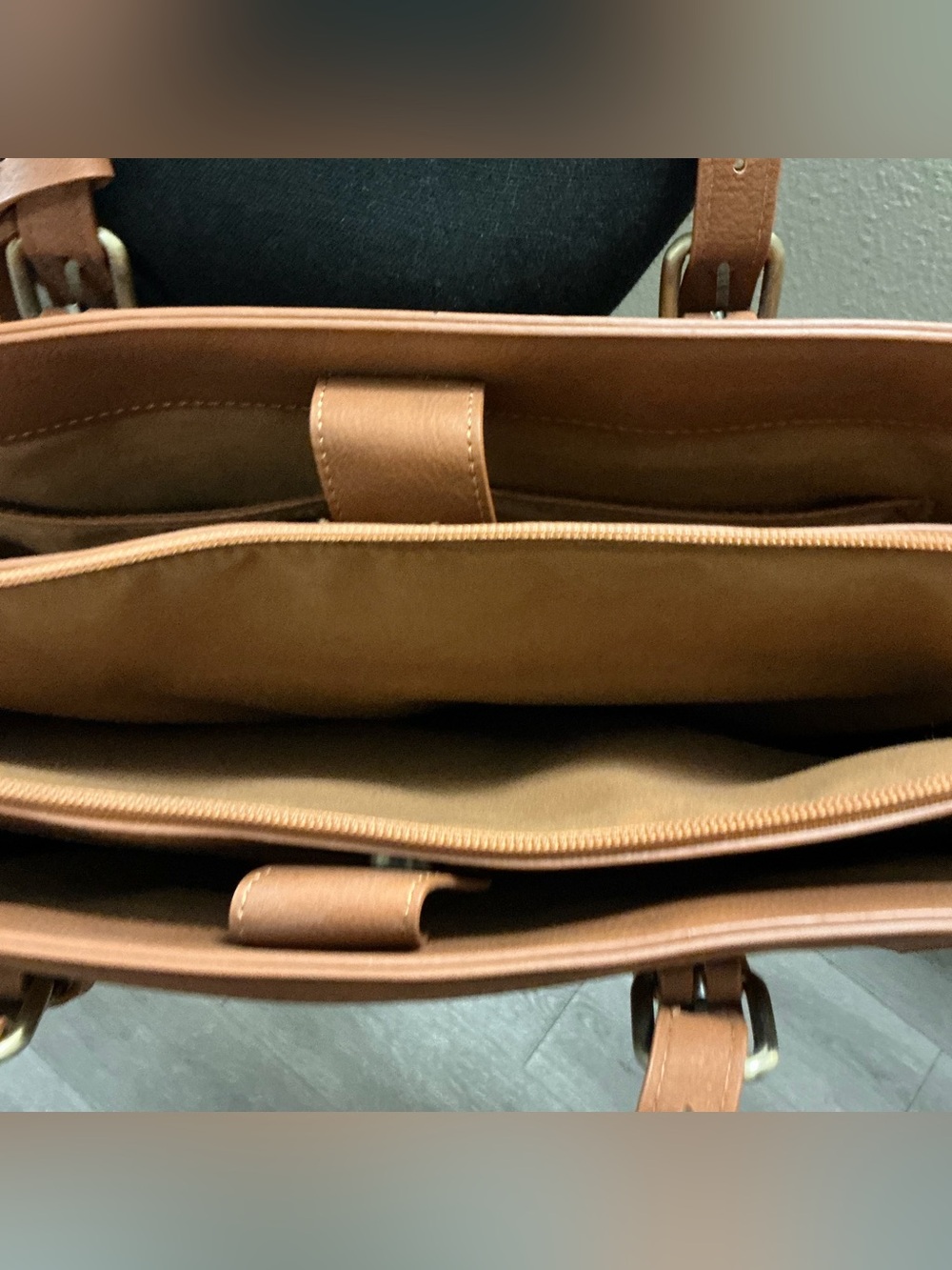 ECOSUSI Brown Vegan Leather Laptop Tote Work Bag 15.6” Tassel Purse - Picture 4 of 6